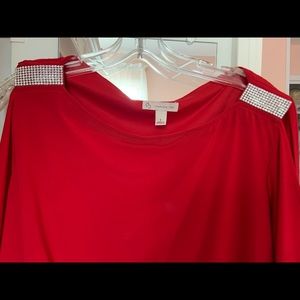 Red long sleeve blouse cold shoulder